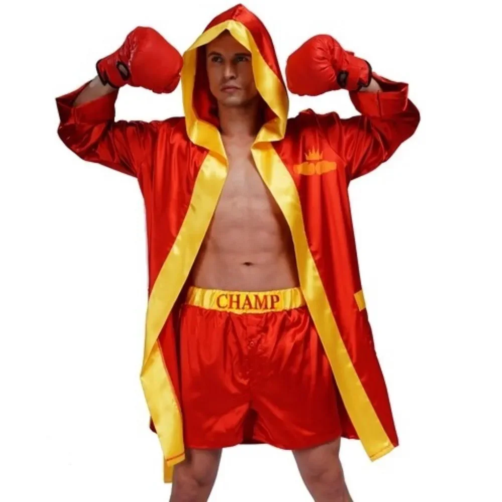 Maxim PS OS Rocky World Champ Red Gold Satin Robe Boxer Set Boxing Costume